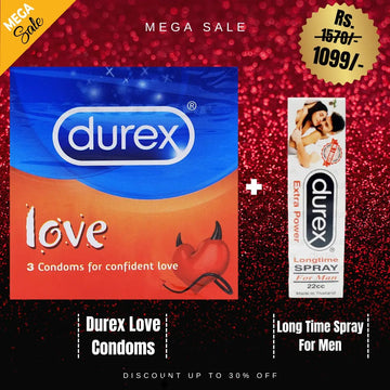 Pack Of 2 Durex Love Condoms 3-Pack + Durex Extra Power Long Time Spray For Men 22 cc