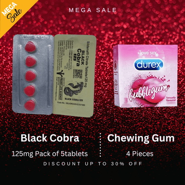 Pack Of 2 Black Cobra 125mg 5'STablets + Durex Red Chewing Gum
