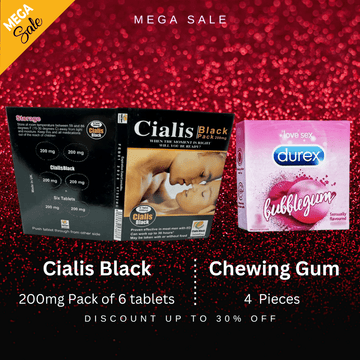 Pack Of 2 Cialis Black UK(200 Mg) Pack Of 6 + Durex Red Chewing Gum - Add a Bold Flavor to Your Intimate Collection