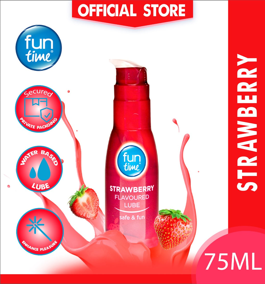 Playtime Strawberry flavoured Lube Water Based Lubricant - 75ml