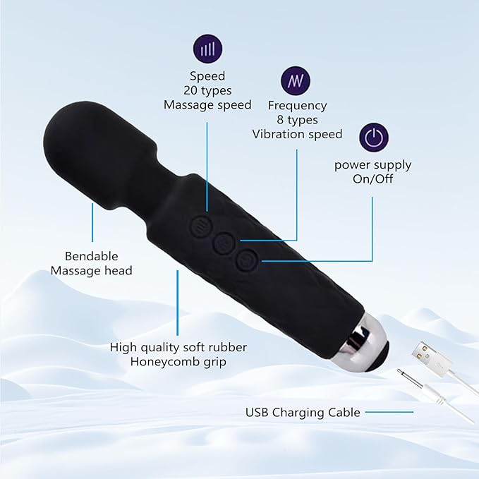 Handheld Electric Back Massager - 8 Speeds 20 Modes - Rechargeable&Waterproof&Quiet Handheld Deep Tissue Neck Back Massager（Black）