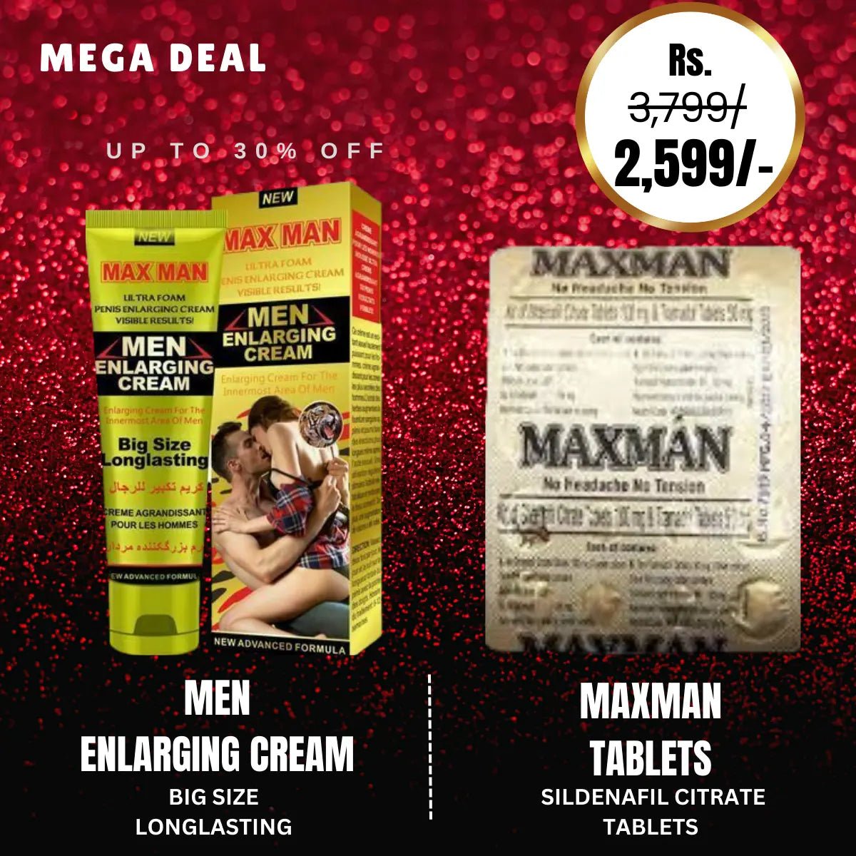 Max Man Men Enlarging CREAM (Yellow) 50 Ml New Advanced Formula + Maxman Kit Of Sildenafil Citrate Tablets Imp