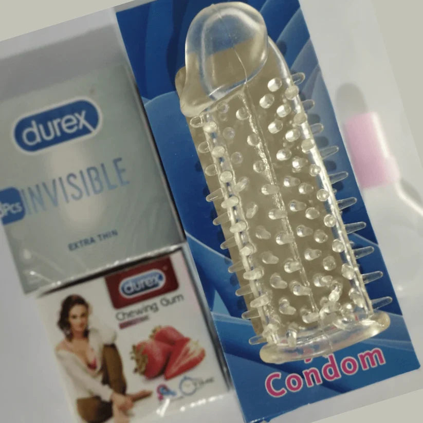 Washable Reusable Silicon Crystal Spike Condom with Bubble and Durex Condom