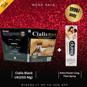 Pack Of 2 Cialis Black UK(200 Mg) Pack Of 6 + Durex Extra Power Long Time Spray For Men 22 cc