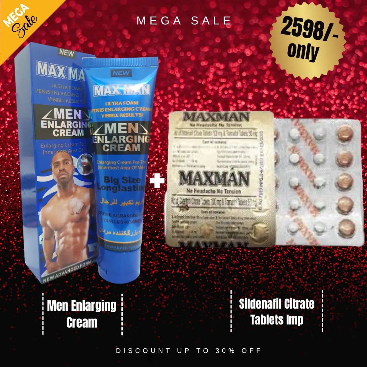 Pack Of 2 MaxMan Men Enlarging Cream 50 g (Blue) + Maxman Kit Of Sildenafil Citrate Tablets Imp