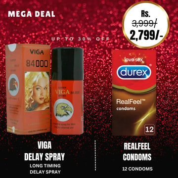 Super Viga 84000 Long Timing Delay Spray For Men + Durex Real Feel Condom - Pack Of 12