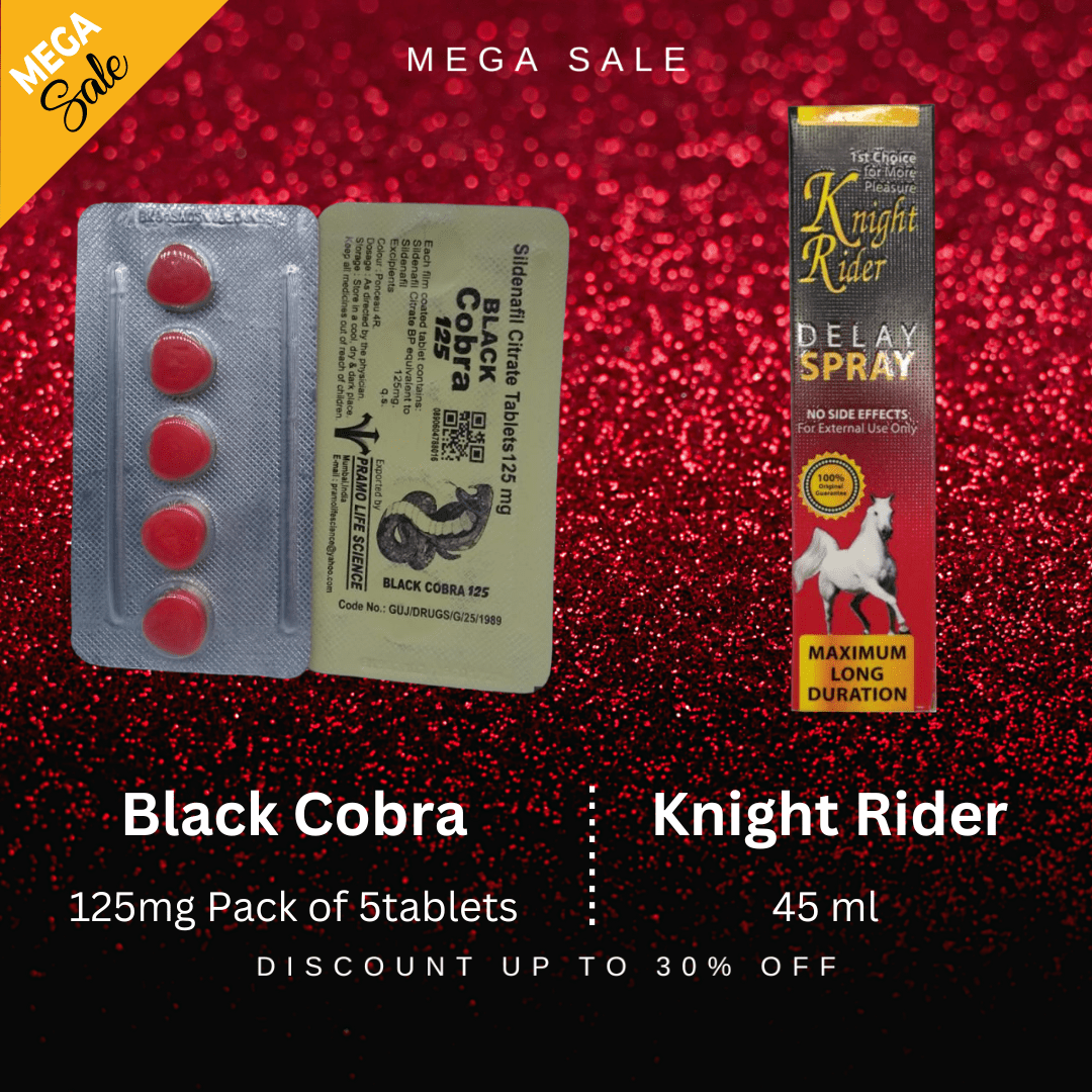 Pack Of 2-  Black Cobra 125mg 5'STablets + KINIGHT RIDER SPRAY