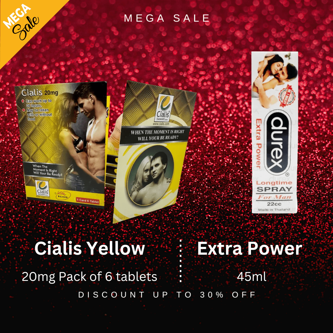 Pack Of 2  Cialis 6 Yellow Tablets Pack For Men 20mg + Durex Extra Power Long Time Spray For Men