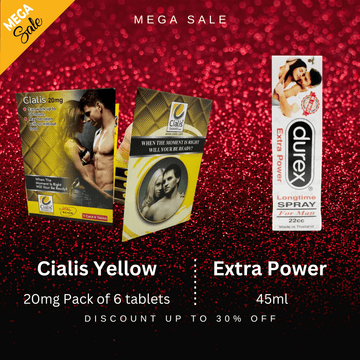Pack Of 2  Cialis 6 Yellow Tablets Pack For Men 20mg + Durex Extra Power Long Time Spray For Men