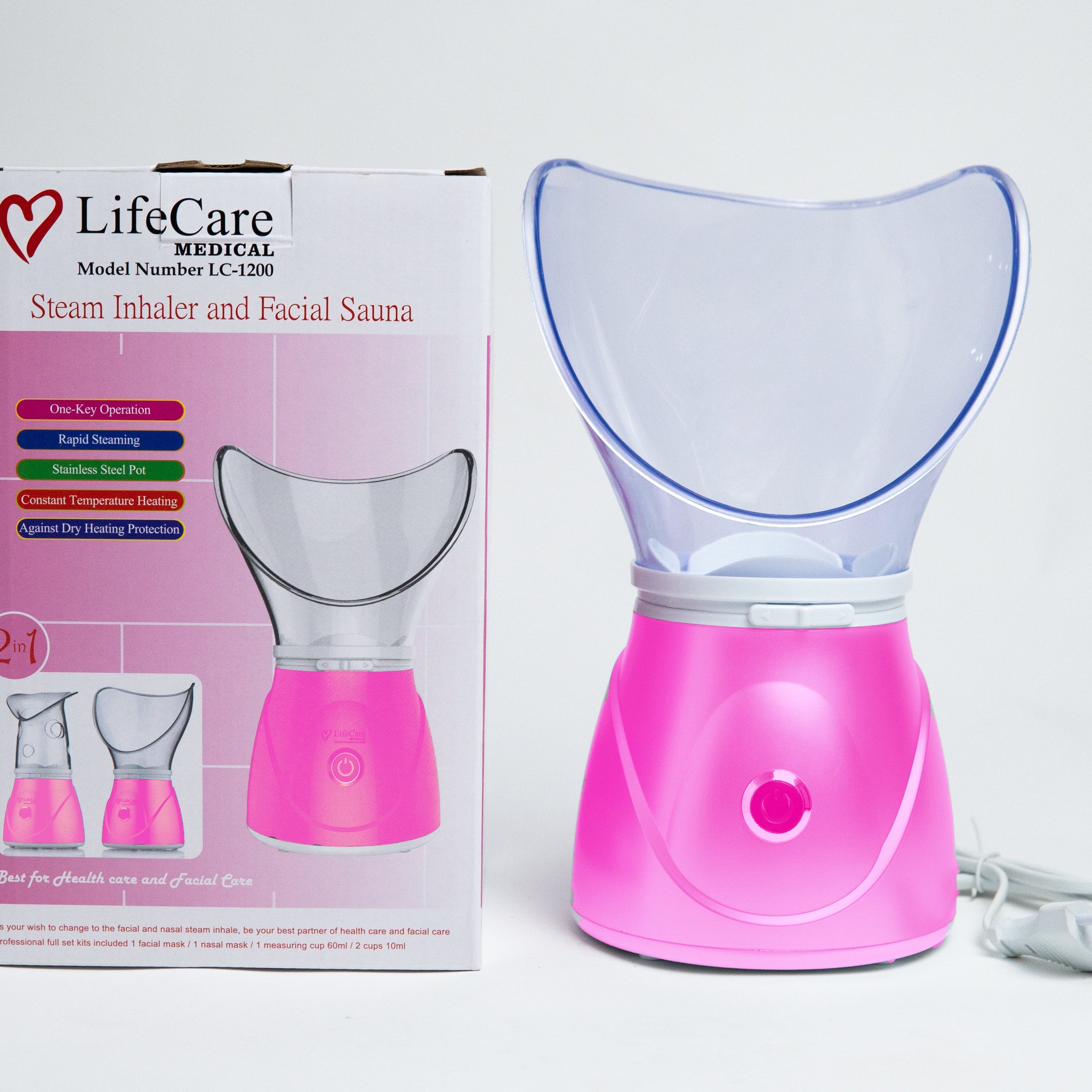 LifeCare Portable Steam Inhaler and Facial Sauna 2 in 1 Steamer Pink Color